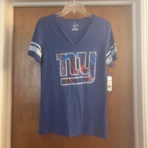 Majestic NFL New York Giants Women’s Fan Fashion Blue V-neck Short Sleeve Top